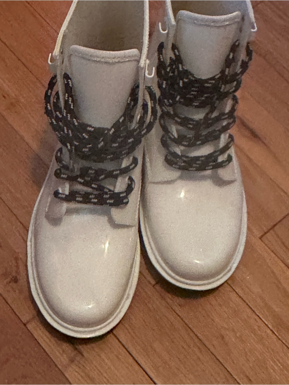 Michael Kors Tavie Rain Boots Women 11 White Black Lace Up Combat Logo Lug Sole